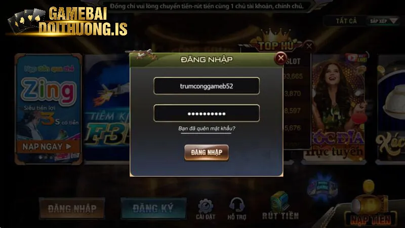 Đăng nhập vào sảnh game B52