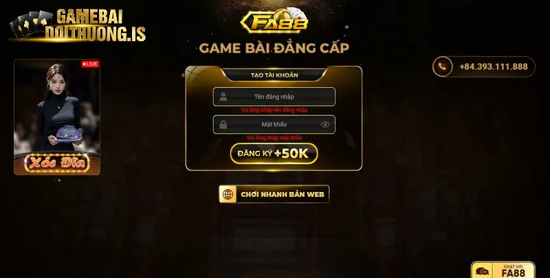 Đăng nhập vào sảnh game Fa88 đơn giản