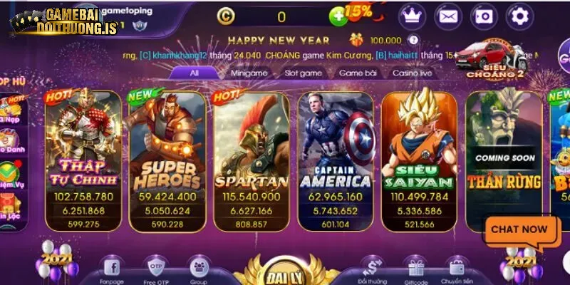 Sảnh slot game tại Choáng Club